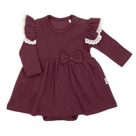 217160 Rochie-body Alisa Nicol – visiniu, maneci lungi, volane si fundita