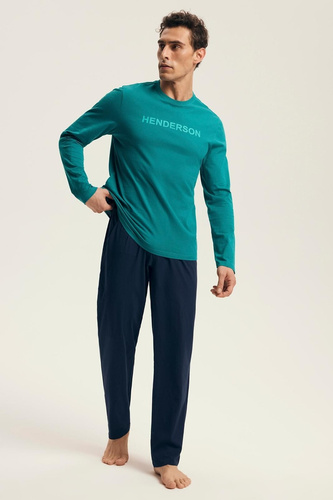Pijamale bărbătești Core 43490 Vise Henderson verzi - bumbac, mâneci lungi, ambalaj elegant