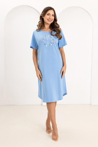 Rochie de noapte Regina 176, 100% bumbac, mânecă scurtă, decolteu semi-rotund, print