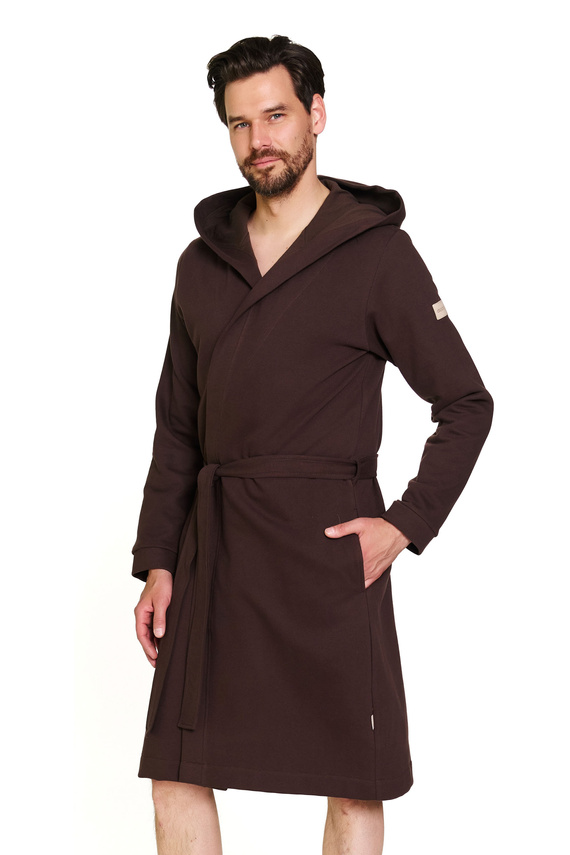 Doctor Nap 7332 – Halat de baie bărbătesc din bumbac cu glugă | 100% bumbac, producție poloneză - brownie