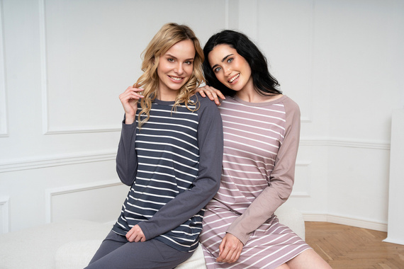 Oda Pijama de damă cu mânecă lungă, pantaloni lungi Italian Fashion - imprimeu grafit/grafit