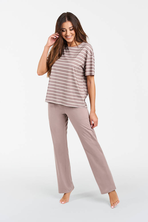 Betty Pijama de damă cu mânecă scurtă, pantaloni lungi Italian Fashion - cappuccino/print cappuccino