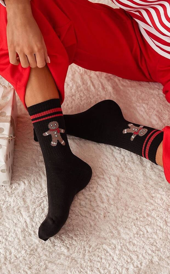 1283-026 Biscuit mare cu dungi Sosete dama Craciun Milena - negri