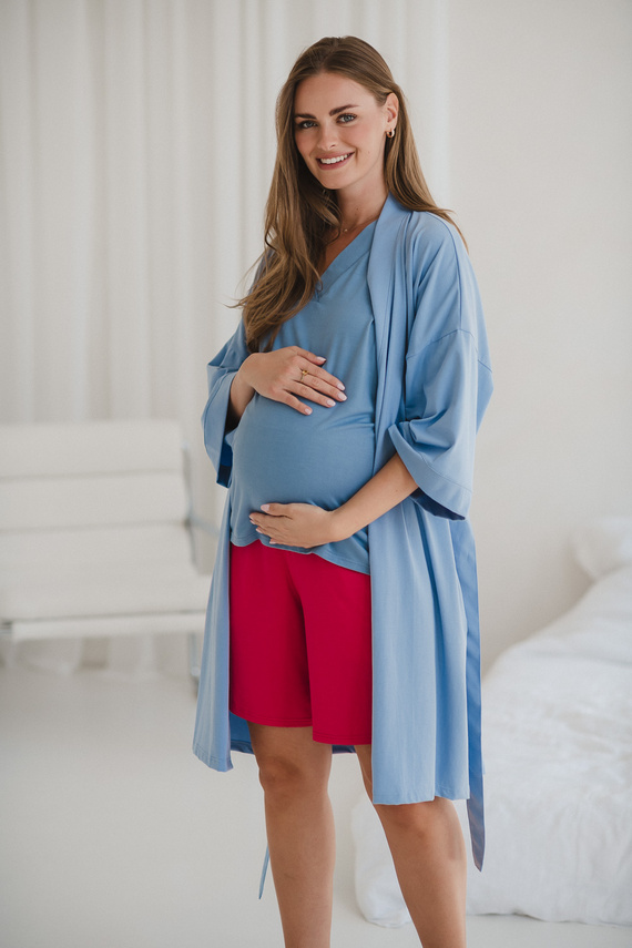 Halat de baie maternitate Milk&amp;Love, albastru – bumbac cu elastan, confortabil, mâneci 7/8