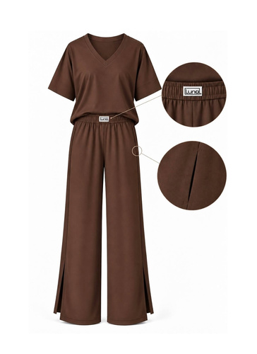 Luna 1314 pijama damă oversize maro 100% bumbac pantaloni largi