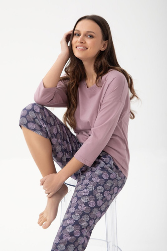 344 Pijamale dama Luna cacao – bumbac, maneci 3/4, confortabile si respirabile