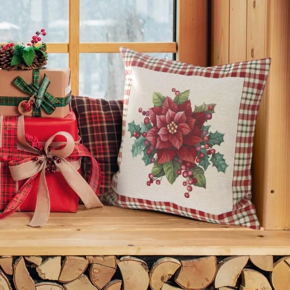 Chp 1273 tapiserie de Craciun fata de perna flori Europerdele bej