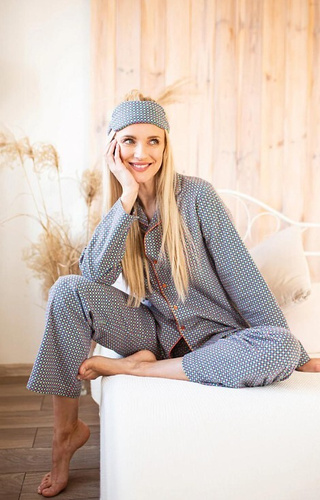 Pijamale de damă LNS 429 cheie picior de găină – bumbac, mânecă lungă, cu nasturi