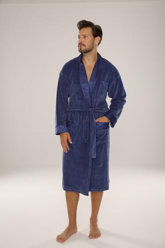 868 Halat de baie nobil pentru bărbați din velur De Lafense- elegant, moale, premium, denim