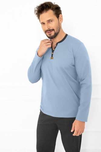 Julius pijamale pentru bărbați Moda italiană din oțel - bumbac, cămașă cu nasturi