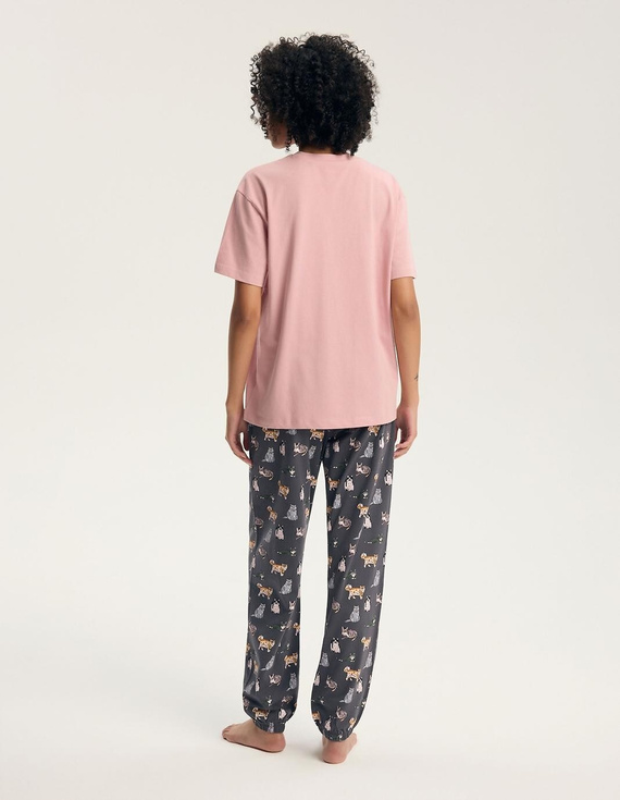 Pijamale damă Henderson Ginni 45420 100% bumbac, pantaloni lungi, imprimeu pisici