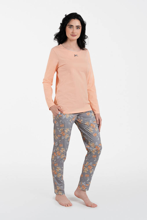 Pijama cu mânecă lungă și pantaloni pentru femei Kasali Italian Fashion - somon/print 