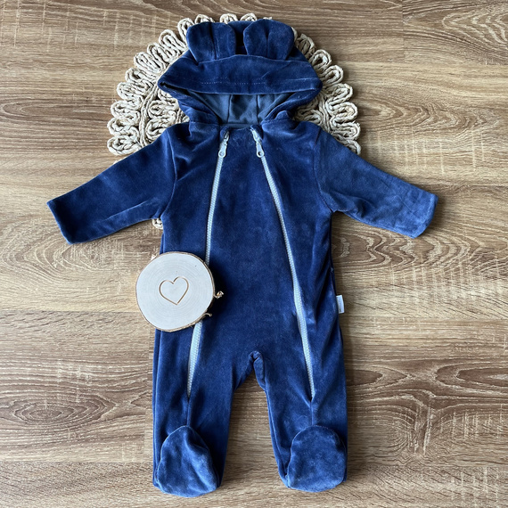 Mamatti VELVET KB009 Jeans Salopetă dublă din bumbac pentru bebeluși cu glugă și urechi