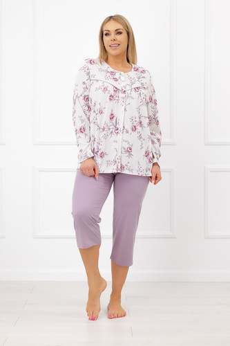 Italian Fashion Mariella pijama damă din bumbac, cu nasturi, pantaloni 3/4