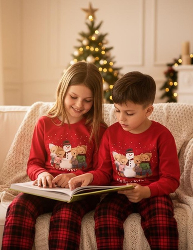 594/185 592/185 Pijamale de iarnă Cornette pentru fete - Crăciun, roșu, bumbac