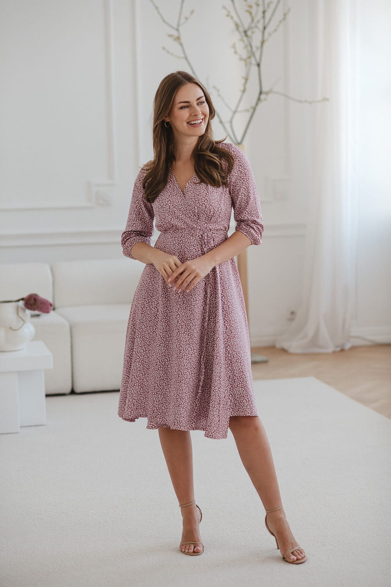 Rochie de maternitate si alaptare Milk Shake, maneca 3/4 Milk&Love, liliac cu frunze