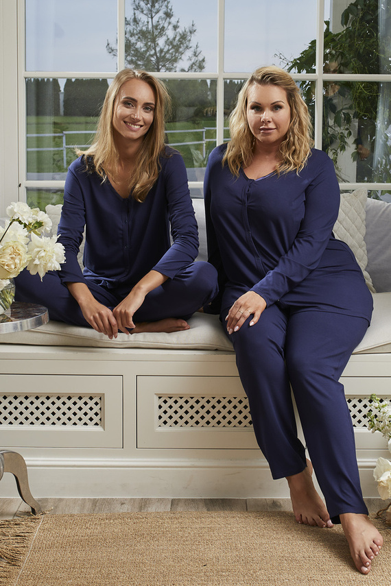 Song Pijama pentru femei cu mânecă lungă, pantaloni lungi Italian Fashion - albastru marin