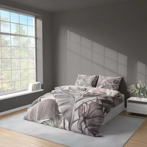 5435 A Lenjerie de pat din microfibră 3D Tropical Powder Leaves – Detexpol