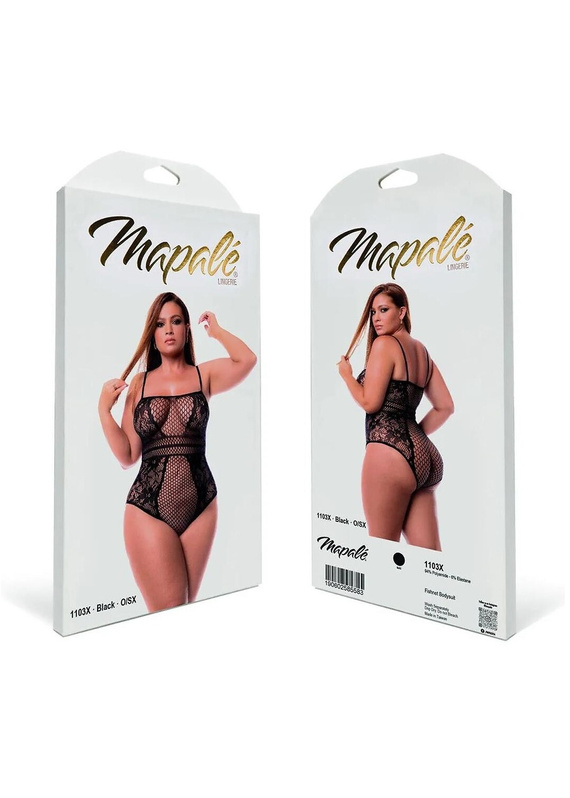 Body 1103X Fishnet Bodysuit Mapale negru, body plasă, plus size XL-5XL