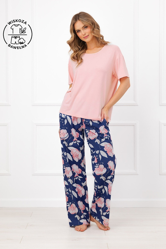 Pijamale damă Italian Fashion Ardizja, vâscoză, bumbac, imprimeu floral, lungă