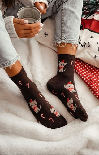 1283-037 Șosete de damă Kitten Milena maro - festive, colorate, bumbac