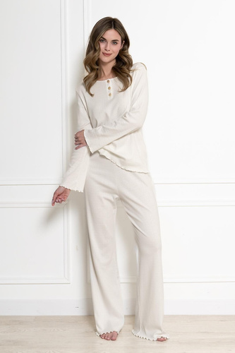 Pijamale damă Bernadeta 1796 Leveza cremă 100% bumbac mânecă lungă