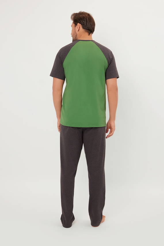 Alexander Pijama cu mânecă scurtă pentru bărbați, pantaloni lungi Modă italiană - verde/c.melange 