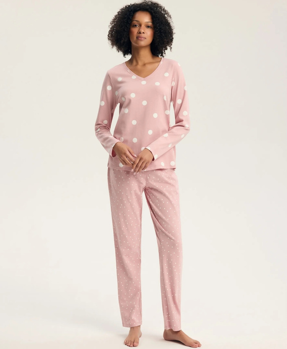 Henderson Gitte 45425 Pijamale damă lungi 100% bumbac, decolteu în V, dusty rose