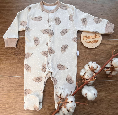 Salopă pentru bebeluși Mamatti PA15740 arici – bumbac, cu piciorușe, capse