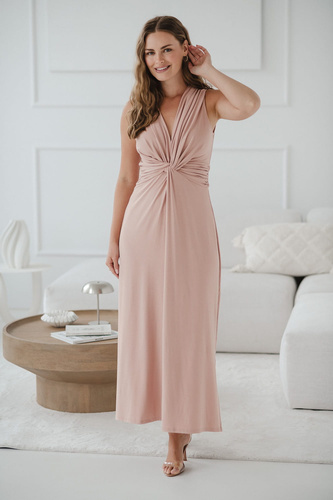 Rochie maxi de maternitate si alaptare Loop Milk&Love, roz pudrat