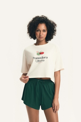 Pijama dama Henderson 43724 Dessie, 100% bumbac, print cu roșie, șorturi și mânecă scurtă