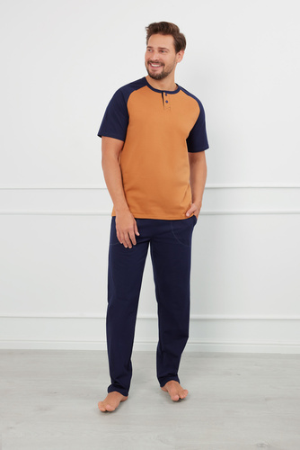 Alexander Pijama cu mânecă scurtă pentru bărbați, pantaloni lungi Italian Fashion - cognac/grenade 