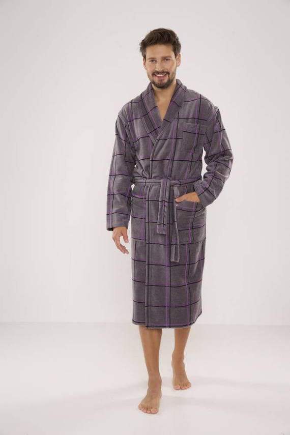 803 / 819 Halat de baie pentru bărbați Twin Forex - gri cu carouri mov (gri cu carouri)