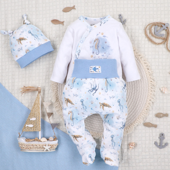 ABN-5442 Body alb plic Nini Sea Of Joy - bumbac organic, pentru bebelusi