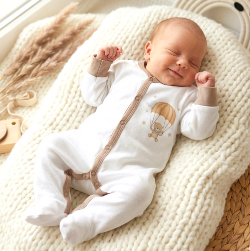 ABN-5507 Sky Journey Nini copil clovn | Bumbac organic, inchidere cu capse