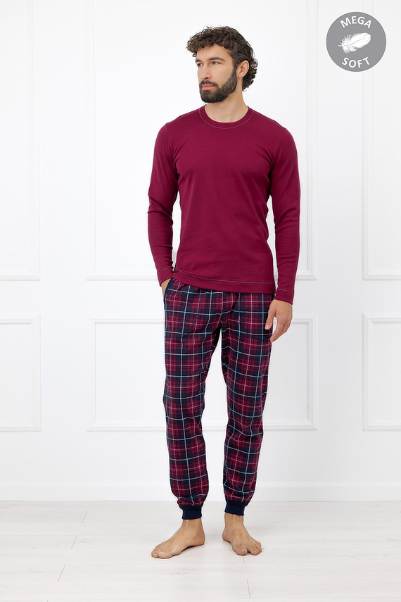 Italian Fashion Brajan pijama bărbați Mega Soft pantaloni lungi în carouri - bordo