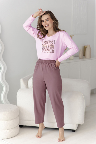 Pijamale damă Taro 3632/3657 Solene liliac, 100% bumbac, lungă