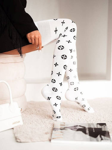 0293 Kółeczka-Krzyżyki Zakolanówki damskie Milena biały