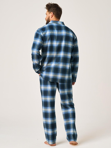 Pijamale bărbați Key MNS 432 jeans din flanel 100% bumbac, lungi cu nasturi