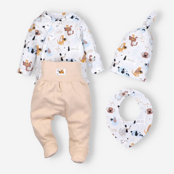 ABK-0028/PIE Psiaki – Set pentru bebeluși din bumbac organic Nini, bej