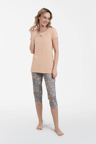 Kasali Pijama de damă cu mânecă scurtă și pantaloni 3/4 Italian Fashion - somon/print