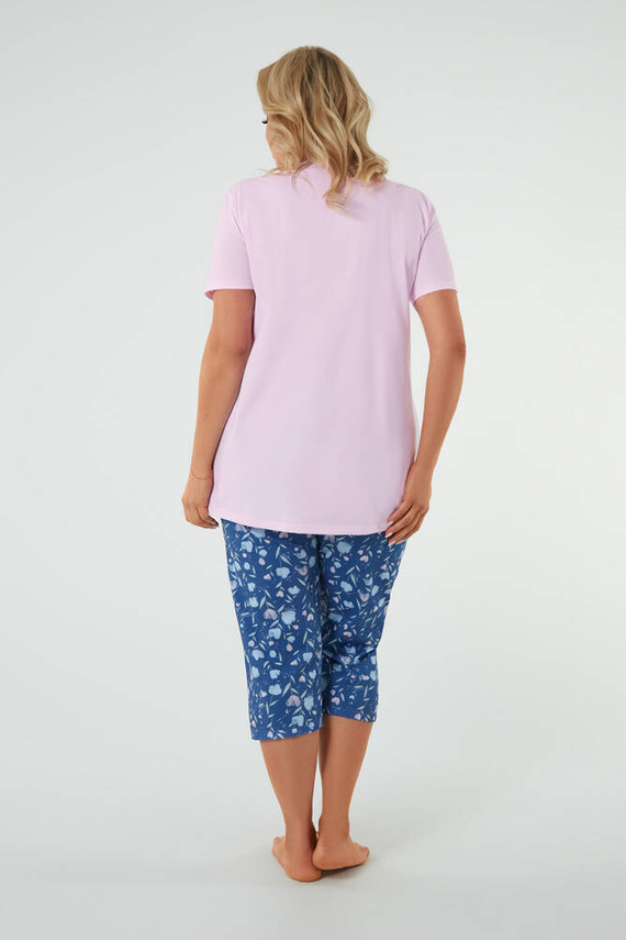 Pijama Lady cu mânecă scurtă, pantaloni 3/4 Italian Fashion roz/print 