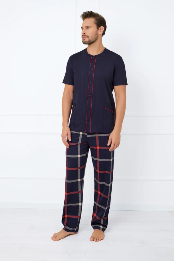 Nelson Pijama cu mânecă scurtă pentru bărbați, pantaloni lungi Italian Fashion - albastru navy/print