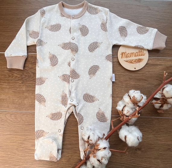 Salopă pentru bebeluși Mamatti PA15740 arici – bumbac, cu piciorușe, capse