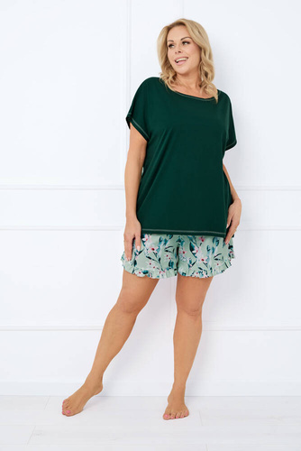 Florisa Pijama cu mânecă scurtă pentru femei, pantaloni scurți Italian Fashion - verde închis/print 