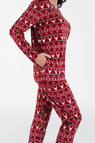 Islanda Fleece Femei Set Italian Fashion - burgundy print