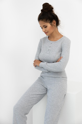 Pijamale pentru femei Jade Sensis - Gri, Bumbac, Mâneci lungi și Pantaloni