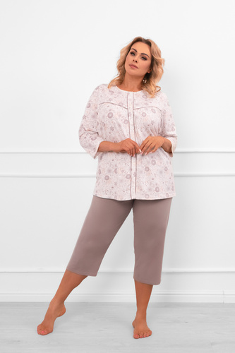 Pijama de damă Galea - bumbac, mânecă 3/4 și pantaloni, motiv floral Italian Fashion