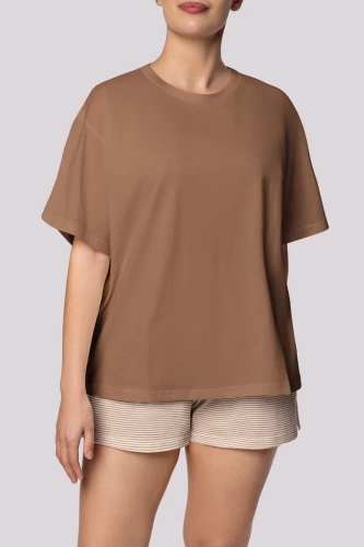 Maneca scurta cu dungi Pijamale dama Mona caramel