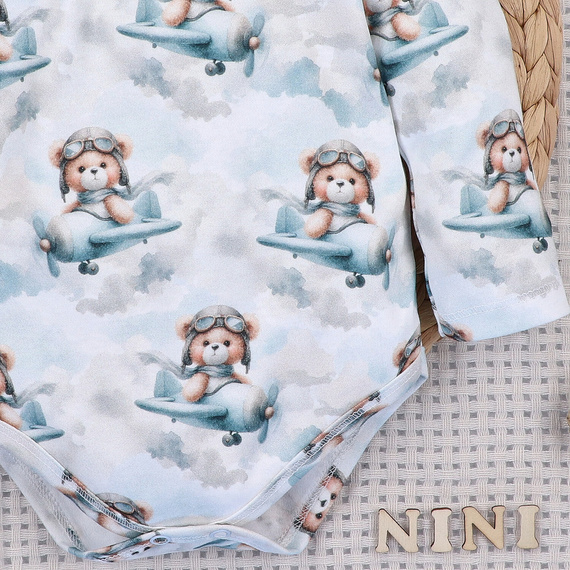 NINI ABN-5746/JSZ body pentru bebeluși 100% bambus Baby Bear Pilot cu capse